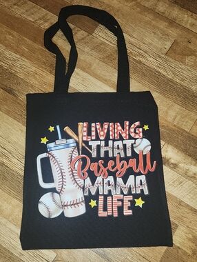 Living That Baseball Mama Life Tote Bag - Black. 13x15